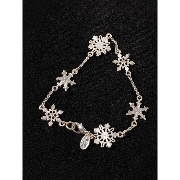 Christopher Radko Silver Tone Snowflake Chain Crystal Bracelet 7.5 inch - Picture 6 of 7